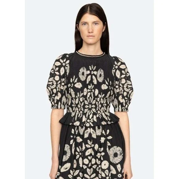 Sea New York Thea Midi Dress Smocked Tie Dye Printed Puff Sleeve XXS-00 280231 - Picture 7 of 13